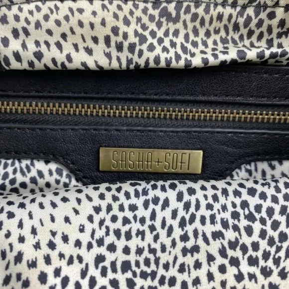 Sasha + Sofi Vegan Hobo Crossbody Bag Dual Handles + Shoulder Strap Black - Picture 7 of 9